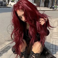 Plum Tinted Hair, Purple Hair On Dark Brown Hair, Red For Fall Hair, Good Colors To Dye Blonde Hair, Cherry Hair Girl, Red Wine Hair Aesthetic, Red Cool Tone Hair, Nature Inspired Hair Color, Pink Dye Over Brown Hair No Bleach