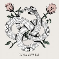 a drawing of a snake with roses on it