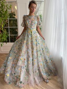 Arcadia Meadow Gown | Teuta Matoshi Clothes Formal, Gold Floral Dress, Elegant Floral Dress, Teuta Matoshi, One Shoulder Dress Long, Gown Prom Dresses, Rush Dresses, Graduation Gown, Dress Graduation