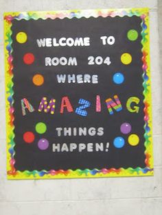 a welcome sign is posted on the wall in front of a door that says,'welcome to room 209 where amazing things happen happens happen '
