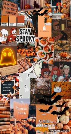 a collage of halloween images with pumpkins, ghost and other things in them