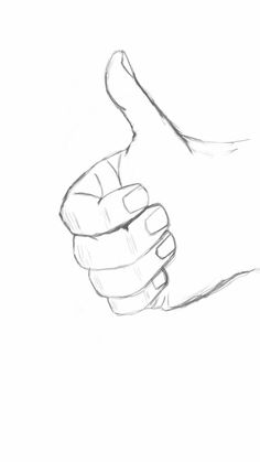 a pencil drawing of a hand holding something in it's right hand, with the thumb down