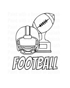 a football helmet and ball with the word football on it in black and white ink