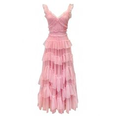 light-pink-layered-ruffle-trim-feathered-ruched-bodycon-slim-fitted-bodice-drop-waist-mesh-translucent-fit-and-flare-sweetheart-neckline-spaghetti-strap-sleeveless-short-sleeve-backless-open-back-flowy-tiered-midi-long-maxi-dress-ball-gown-couture-women-ladies-chic-trendy-spring-2024-summer-semi-formal-elegant-classy-casual-feminine-prom-gala-debutante-wedding-guest-party-beach-vacation-sundress-preppy-style-altard-state-zimmerman-revolve-loveshackfancy-dupe Haute Couture, Strap Gown Dress, Pink Ruffle Dress Long, Whimsical Pink Dress, Pretty Fancy Dresses, Light Pink Bridesmaid Dresses Mismatched, Pink Wedding Guest Outfit, Pink Ball Dress, Fancy Bridesmaid Dresses