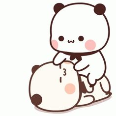 a cute little bear sitting on top of another animal