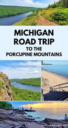 michigan road trip to the porcupine mountains with text overlay that reads michigan road trip