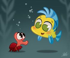 an image of a fish and a crab in the water