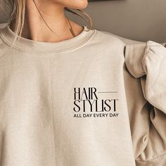 Hair Salon Shirt Designs, Hair Stylist T Shirt Ideas, Salon T Shirt Ideas, Hair Salon T Shirt Ideas, Business Sweatshirt Designs, Hair Salon Merchandise Ideas, Hair Salon Uniform Ideas, Cosmotology Gift Ideas, Salon Tshirt Ideas