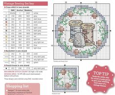 a cross stitch pattern with the words top tip on it and an image of a spool