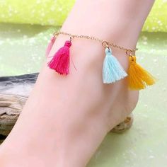 Fun Multicolored Tassel Ankle Bracelet, Adjustable Tassel Anklet, Ankle Bracelet, Ankle Bracelets, Anklets, Color Red, Tassels, Womens Sizes, Women Jewelry, Bracelet