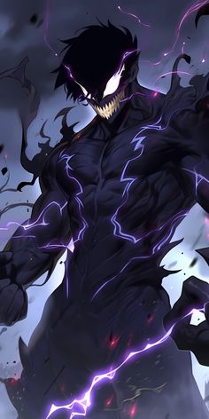 an anime character with black hair and lightning