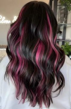 Pink Tape In Hair Extensions, Pink Peekaboo Hair, Peekaboo Hair Color, Pink Hair Streaks, Pink Hair Highlights, Natural Dark Hair, Hidden Hair Color, Peekaboo Hair Colors, Highlight Ideas