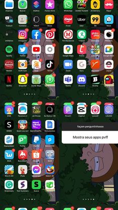 an iphone screen with many different app icons on the bottom and bottom half of it