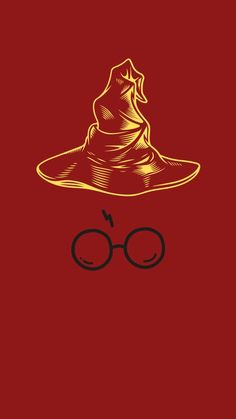 the wizard hat and glasses are drawn on a red background
