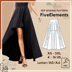 a woman in a black dress and high heels with the text, sewing pattern five elements