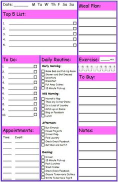 a printable meal planner with the words top b list and daily routine on it