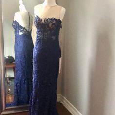 Tariq Ediz Navy Blue Illusion Lace Dress Brand New Size 6 With Tags.Runs Small Beautiful Detail Lace With Illusion Neckline And Corset Top Illusion Lace Dress, Tarik Ediz Dresses, Tarik Ediz, Illusion Neckline, Corset Top, Dress Brands, Lace Dress, Navy Blue, Maxi Dress