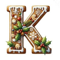 the letter k is decorated with christmas decorations