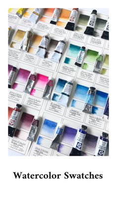 the watercolor swatches are all different colors and they appear to be on display