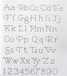 the letters and numbers are written in cursive writing on a sheet of paper