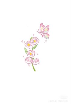 two pink flowers and a butterfly on a white background