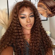 #4 Brown Colored Deep Wave Lace Front Wig 13x4 Transparent Lace Frontal Wig Pre-Plucked Human Hair Wig Deep Wave Brown Wig, Brown Deep Wave Wig, Brown Curly Wig, Deep Wave Lace Front Wig, Smell Hair, Wave Lace Front Wig, Overnight Hairstyles, Bad Smell, Remy Human Hair Wigs