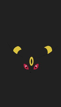 a black background with red eyes and yellow ears