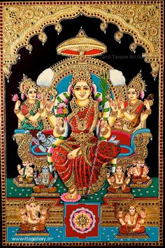 Lalitha Devi Red Tanjore Painting Mandalas, Temple Ideas, Thanjavur Painting, Pongal Celebration, Tanjore Art, Mysore Painting, Tanjore Paintings, Collage Des Photos, Shri Yantra