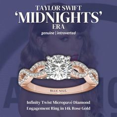 Infinity Twist Micropavé Diamond Engagement Ring in 14k Rose Gold Midnights Era, Ring Infinity