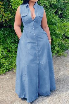 Petite Styling, Plus Size Denim Dress, Nice Wardrobe, Denim Style Casual, Jean Dresses, Pocket Maxi Dress, Silhouette Shirt, Denim Maxi Dress, Denim Maxi