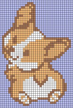 a cross stitch pattern with a brown and white dog on it's back legs