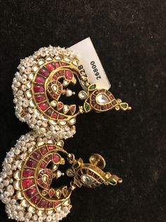 Chand Bali Earrings, Ruby And Pearl, Ruby Jewellery, Bali Earrings, Contemporary Earrings, Chandbali Earrings