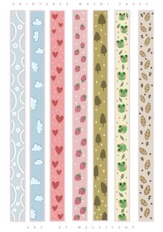 four different colored strips with hearts and trees on them