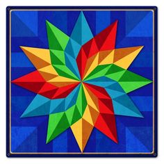 a colorful star on a blue background