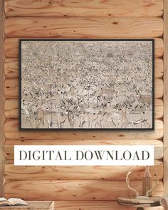 a wooden wall with a painting on it and text overlay that reads digital download