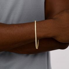 Dare to dazzle in this men's 7 ct. t.w. lab-created diamond tennis bracelet in yellow gold - a fashion statement that's certain to impress. Crafted in 14K gold This tennis bracelet features a row of 1/8 ct. certified lab-created diamonds - each boasting a color rank of F and clarity of Si2. Captivating with 7 cts. t.w. of lab-created diamonds Includes certification card This 8.47-inch bracelet secures with a box clasp. Tennis, Diamond Tennis Bracelet, Box Clasp, Tennis Bracelet Diamond, Lab Created Diamonds, Tennis Bracelet, A Box, Fashion Statement, Lab