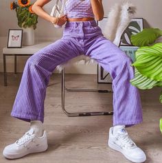 Summer Y2k Outfits, Aesthetic Pants, Y2k Trousers, Trousers Baggy, Aesthetic Outfits Y2k, Women Sweatpants, Y2k Fit, Corduroy Pants Women, Purple Pants