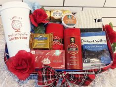 Gift Basket for Him Hamper Birthday Anniversary Thank You Men's Care Old Spice Bath Body Face Spa Set Orchard Valley Blueberries Dark Chocolate  GIFT BASKET INCLUDES: 1 Old Spice Men's Cedarwood Scent Body Wash 3oz. 1 Old Spice Men's Cedarwood Scent Antiperspirant Deodorant 0.5oz. 1 Old Spice Men's Sport Scent Bar of Soap 3.17oz. 1 Timberland Men's Fashion Pair of Socks  1 Bath Hand Face 100% Cotton Towel 1 Coffee Cup Tumbler 1 Starbucks Coffee Pod  3 Ferrero Rocher Hazelnut Pieces of Milk Choco Valentines Basket For Him, Valentines Baskets For Him, Gift Basket For Him, Homemade Housewarming Gifts, Dark Chocolate Gift, Face Spa, Gift Baskets For Him, Scent Bars, Baskets For Men