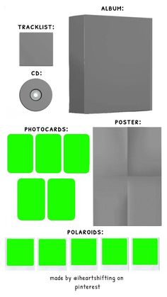 a poster with green squares and other items to make it look like they are in different colors