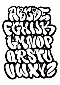 graffiti alphabets and numbers in black and white ink on a white background, with the letters