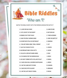 a printable bible riddles game with flowers in the background