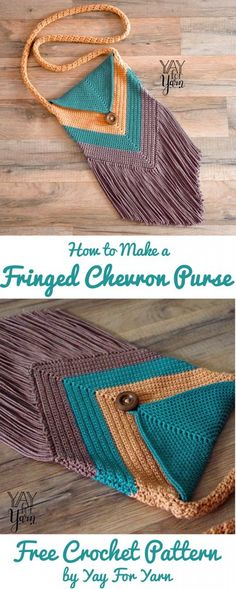 a crocheted purse with fringes on it and the words how to make a fringe
