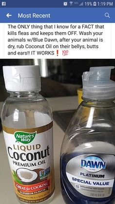 two bottles of liquid sitting on top of a counter next to each other, one containing coconut oil and the other containing baking ingredients