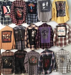 Handmade Aesthetic Clothes, Clothing Revamp Diy, Custom Flannel Shirts, Custom Grunge Clothes, Handmade Shirts Design, Grunge Costume Ideas, Custom Clothes Grunge, Styling Flannels, Flannel Shirt Refashion