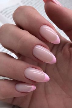 SUMMER 2021 NAIL INPSO AND TRENDS Pink French Tip Nails, French Almond, Pink French Tip, Pink Tip Nails, Subtle Nails, Pink French, Classy Acrylic Nails
