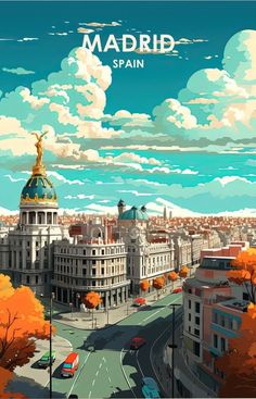 an illustration of madrid, spain in the fall