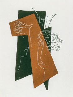 an image of abstract art with lines and shapes on white paper, including orange and green colors