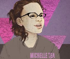 a drawing of a woman with glasses on her face and the words michelette tea in front of her