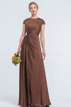 Modest LDS Cinnamon Satin Bridesmaid Dresses Cap Sleeves A Line Dress Satin, Bridesmaid Dress Elegant, Silk Bridesmaid Dress With Sleeves, Lds Mother Of The Bride Dresses, Modest Bridesmaids Dresses, Bridesmaid Dresses With Sleeves Satin, Rose Satin Bridesmaid Dresses, Bridesmaid With Sleeves, Fancy Modest Dresses