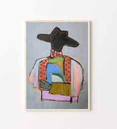 a painting with a black hat on top of it